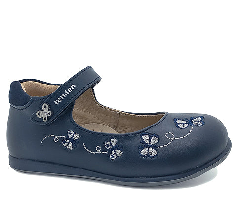 TenTen Girls Leather Navy Balerina with Butterfly Embroidery - TenTen Canada