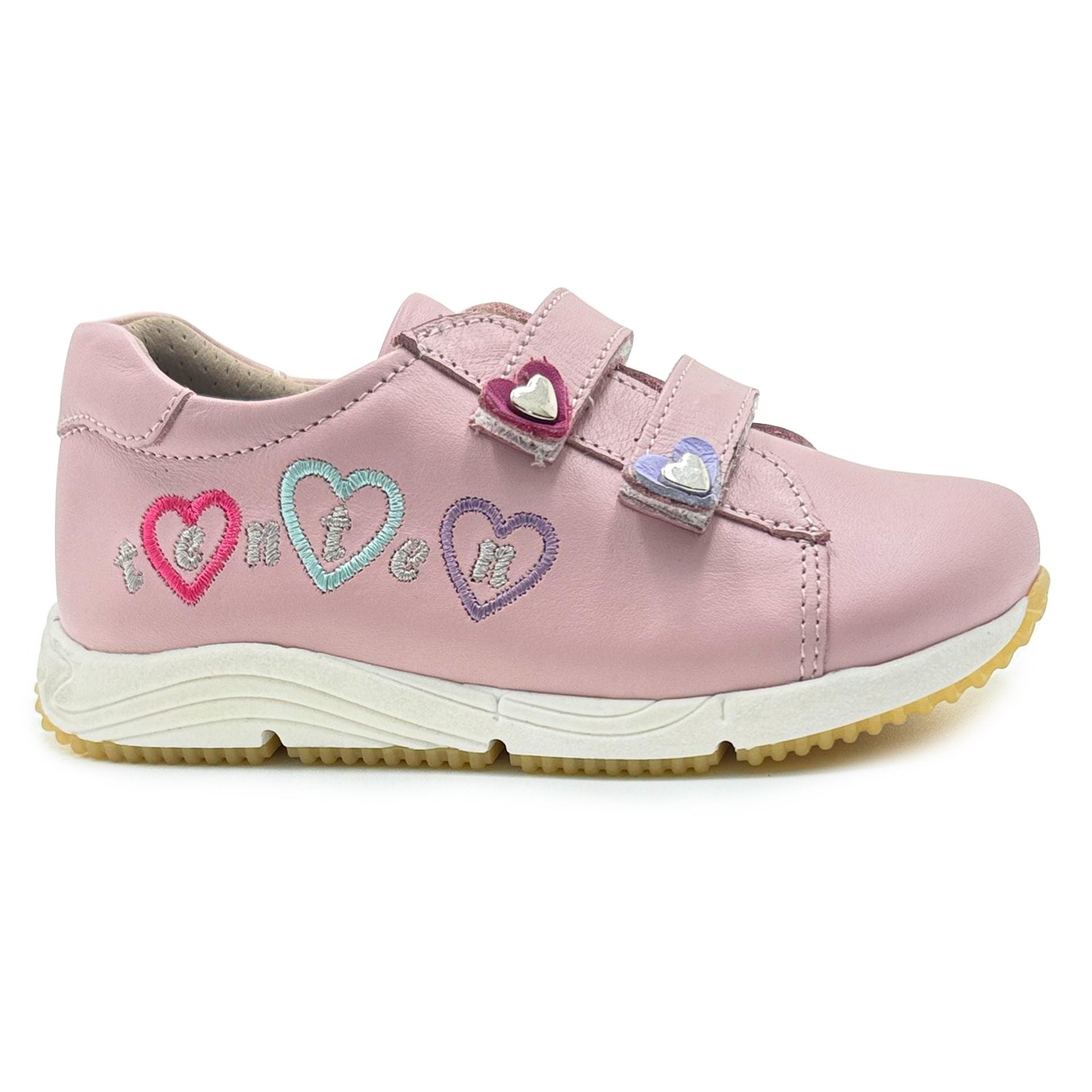 Pink children's shoe with heart designs