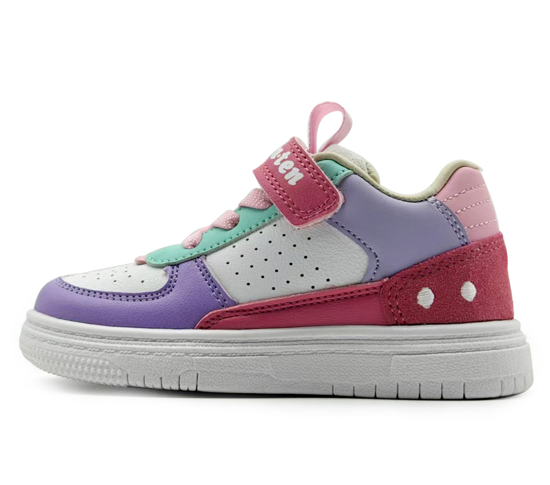 Colorful children's sneaker with a white sole