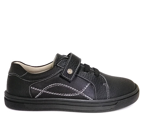 Chaussures décontractées pour garçons en cuir noir à scratch