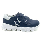 Baskets en cuir étoilé bleu marine pour filles avec double bride