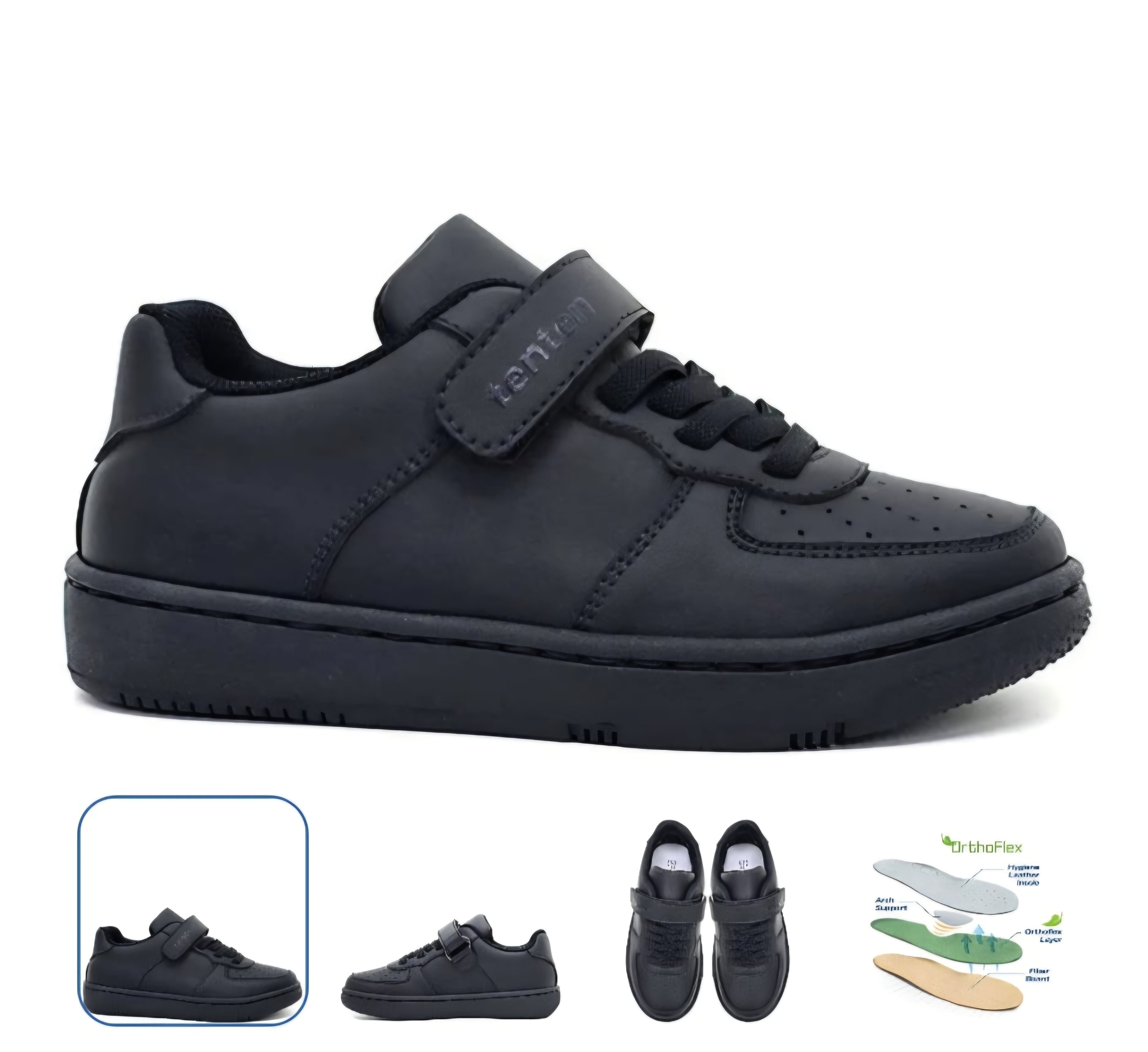 Ten-Ten Kids Black School Sneakers
