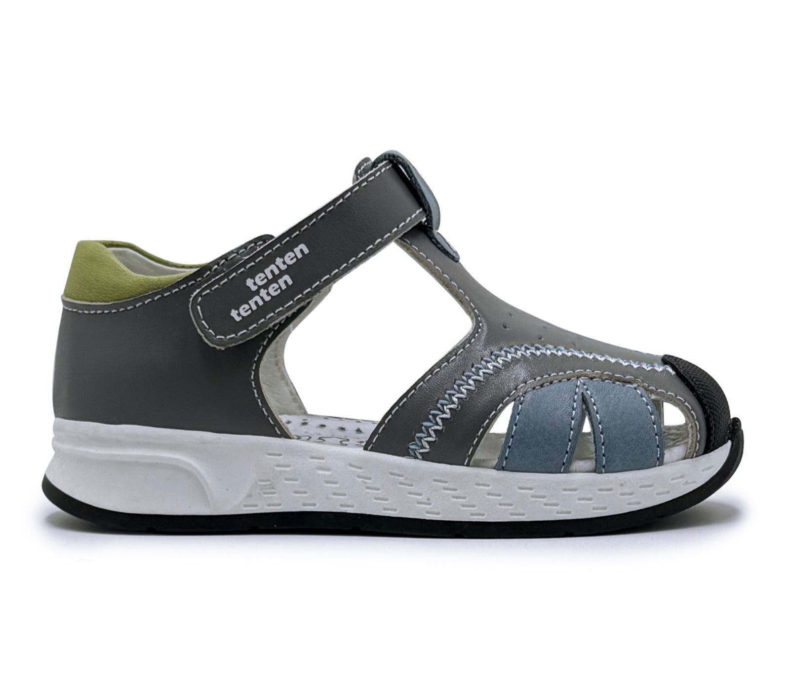 Ten Ten Boys' Leather Sandals – Grey & Blue | Orthoflex insole Comfort