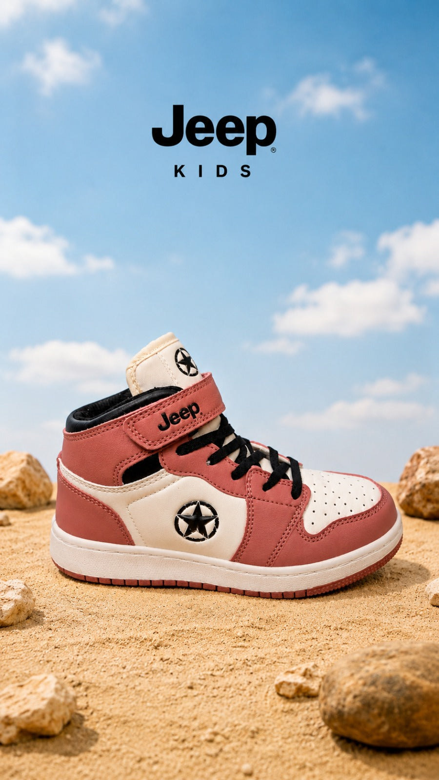 Jeep Kids High-Top Sneakers – Black, White & Blue